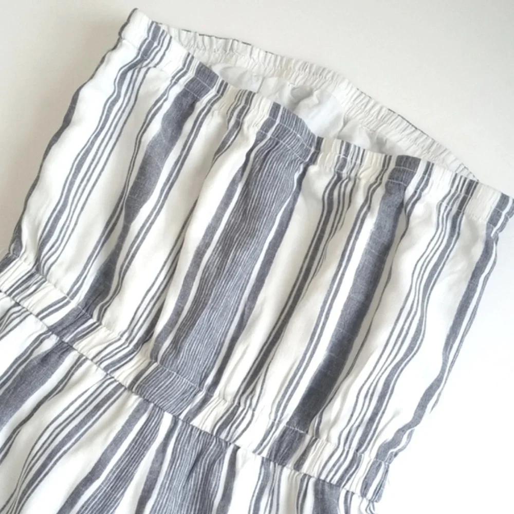 Naked Zebra Denim Blue & White Stripe Rayon Strapless Cropped Pantsuit Jumper S - Picture 7 of 11